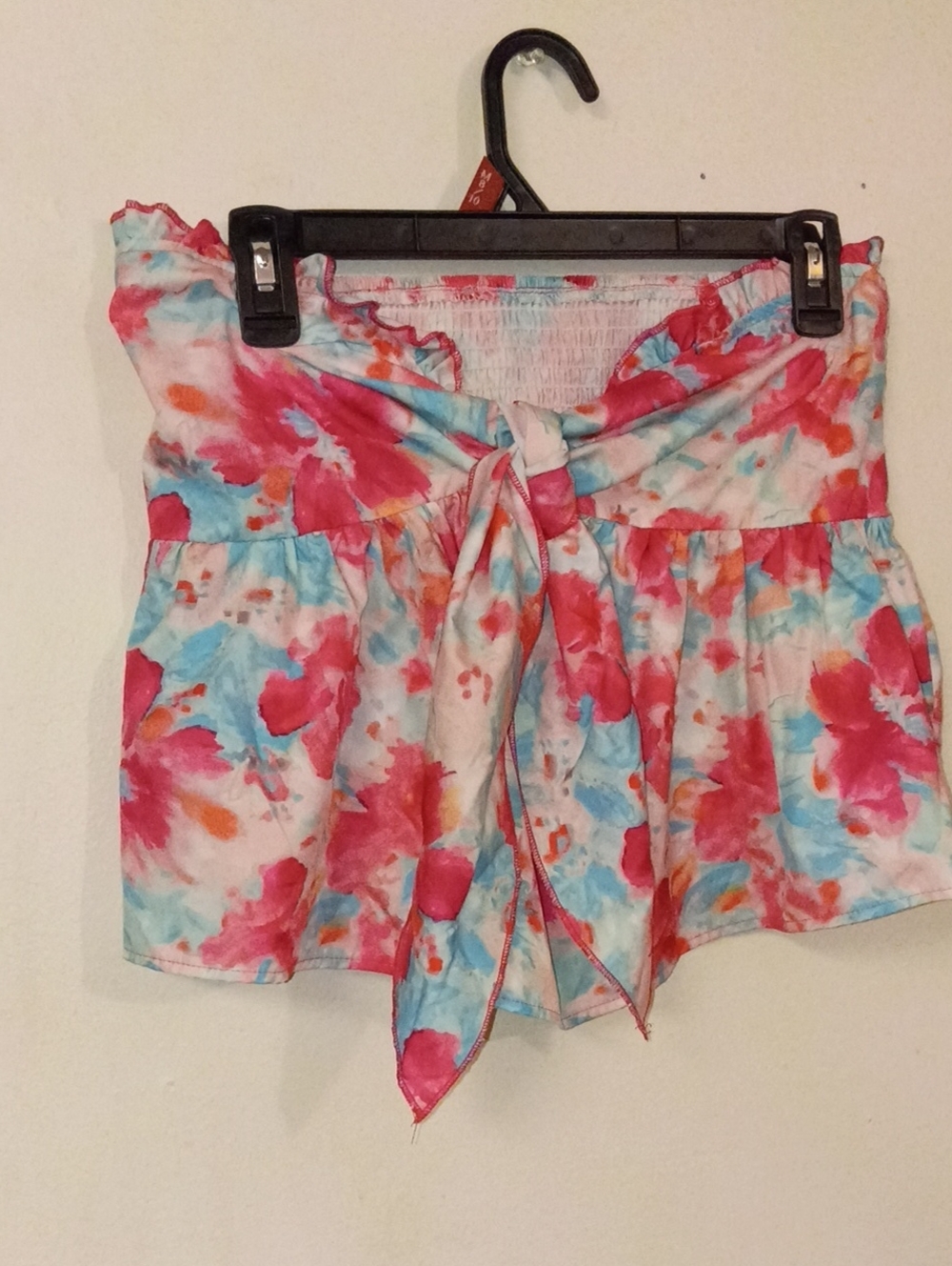 Floral Tie-Front Women’s Top Pink & Blue Size Large